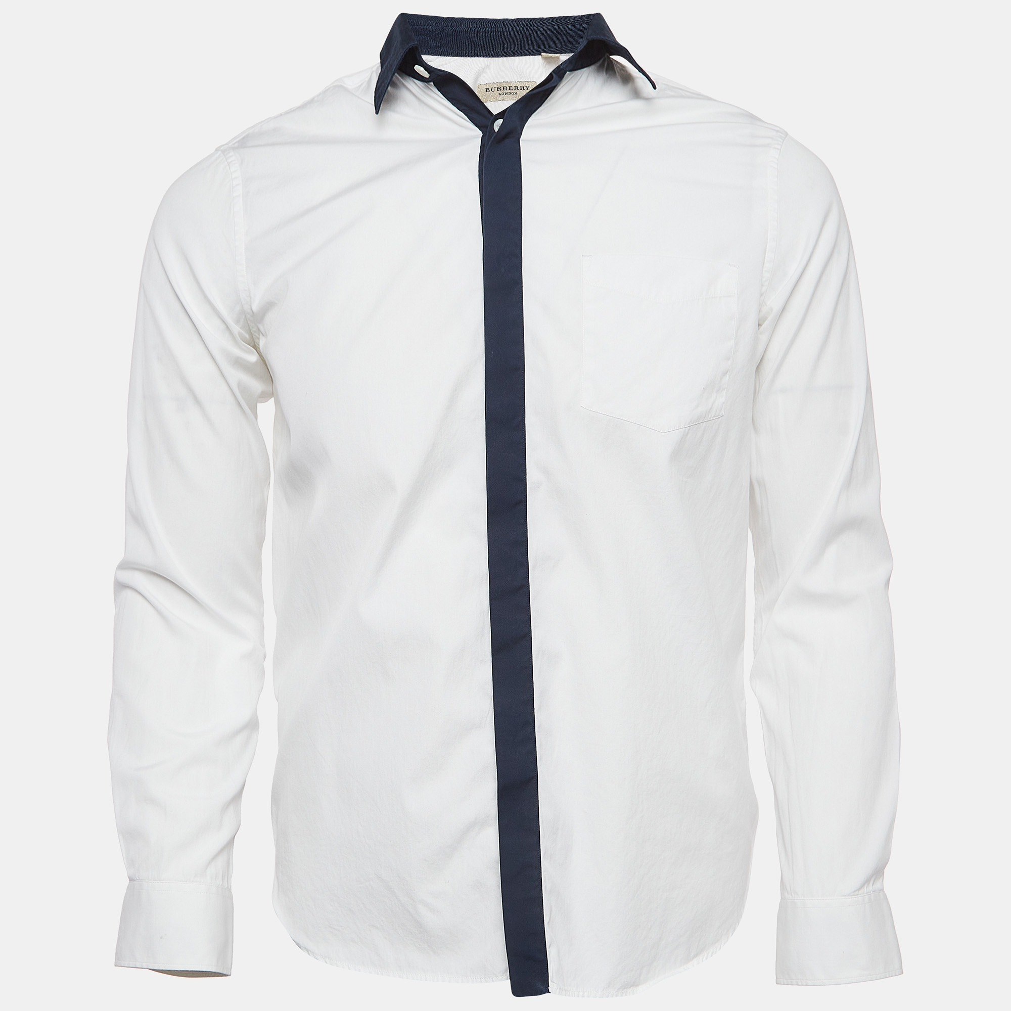 

Burberry London White Contrast Collar and Placket Cotton Shirt M