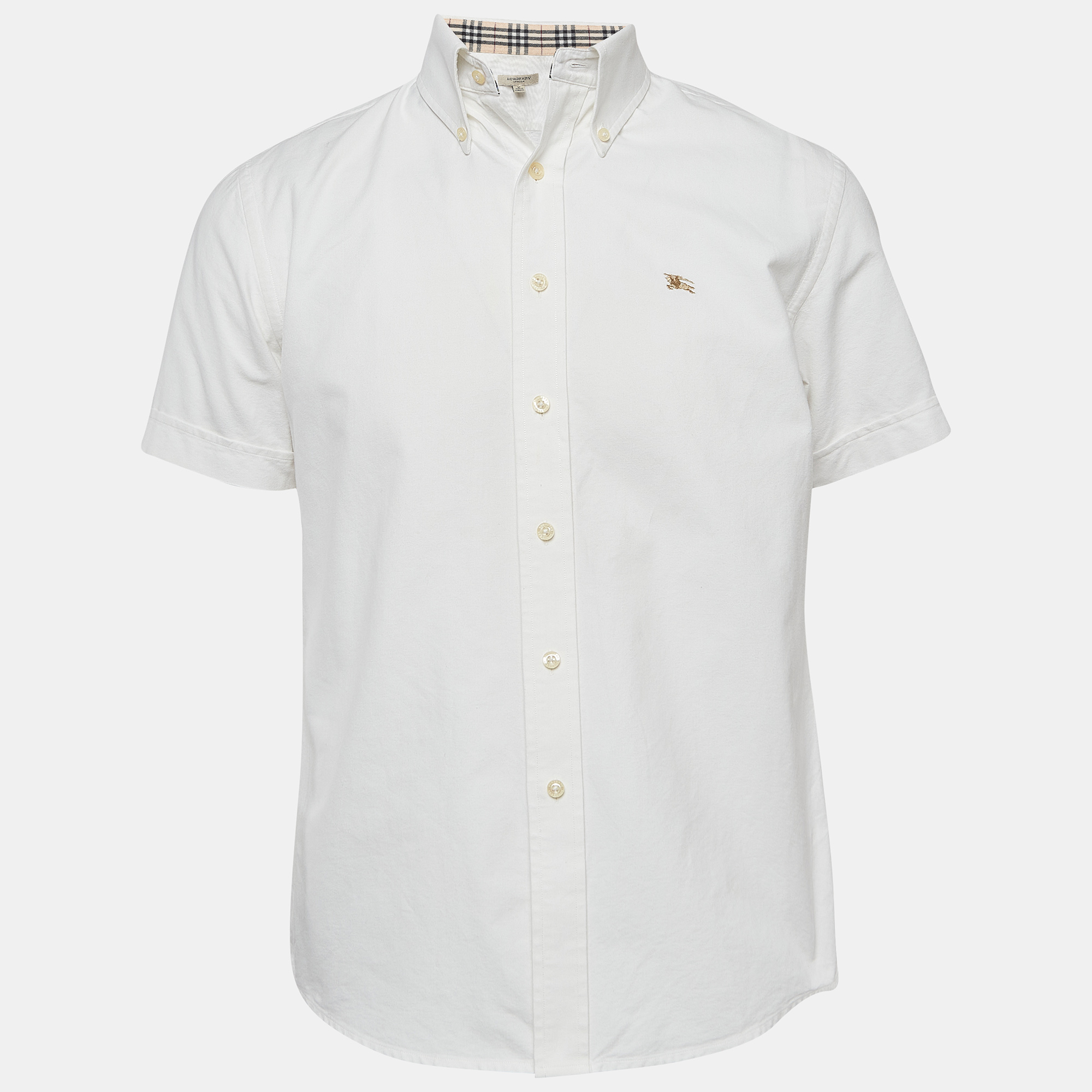 

Burberry London White Logo Embroidered Cotton Short Sleeve Shirt