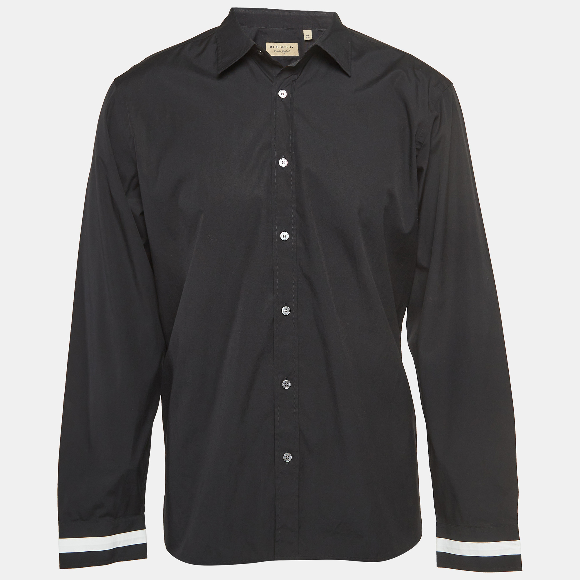 Pre-owned Burberry Black Contrast Cuff Cotton Long Sleeve Shirt Xxl