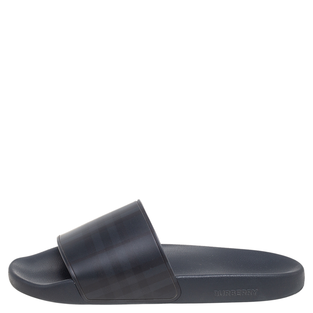 

Burberry Black Rubber Furley Slide Flat Sandals Size