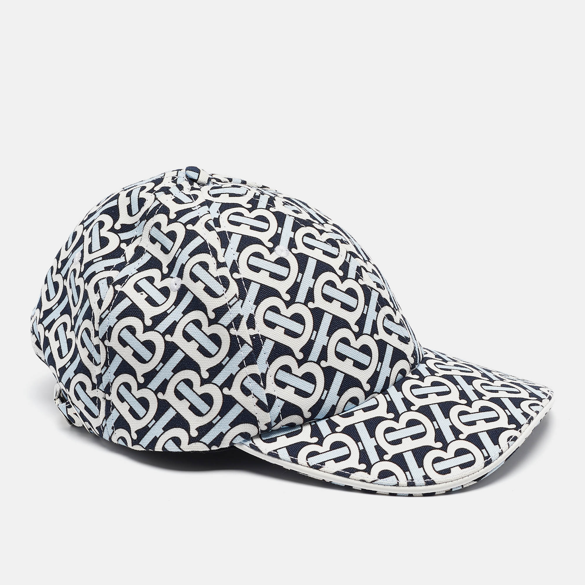 Pre-owned Burberry White/blue Tb Monogram Cotton Baseball Cap L