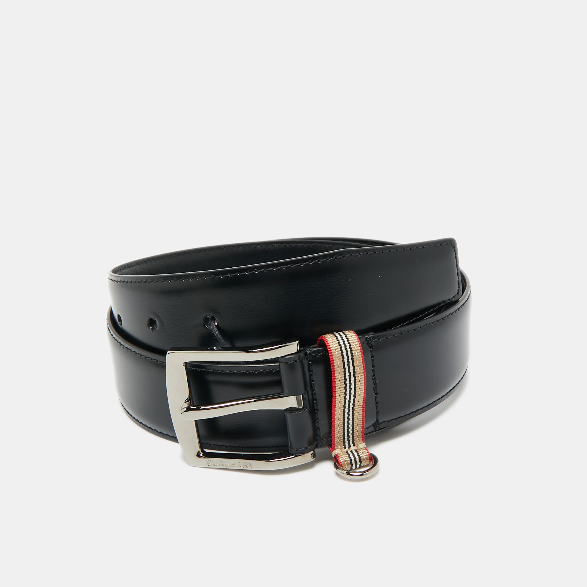 

Burberry Black Leather Gray Buckle Belt