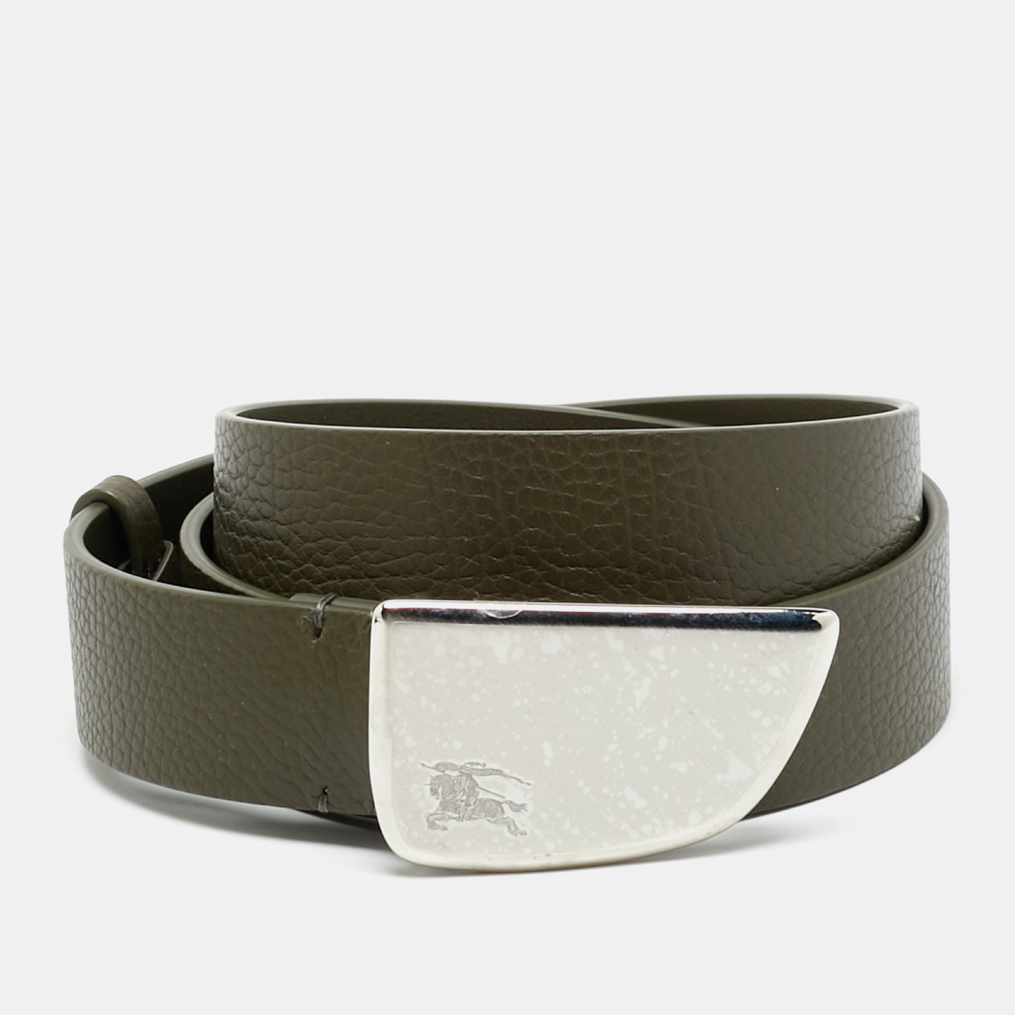 

Burberry Shield  Buckle Belt Dark Khaki Leather, Green