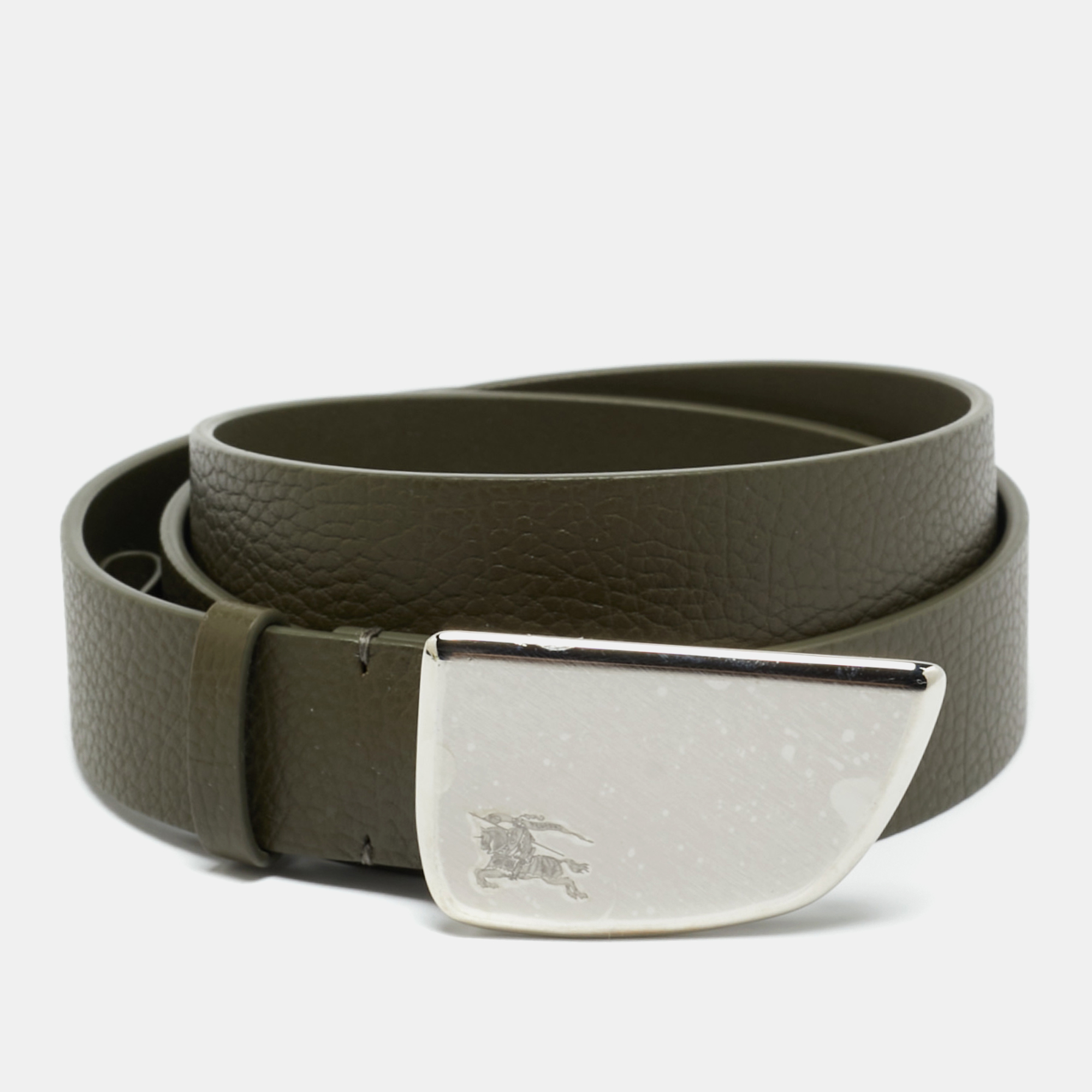 

Burberry Shield  Buckle Belt Dark Khaki Leather, Green
