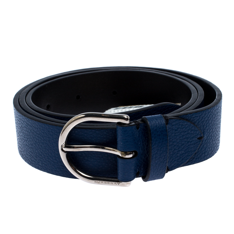 

Burberry Navy Blue Leather Alex Buckle Belt