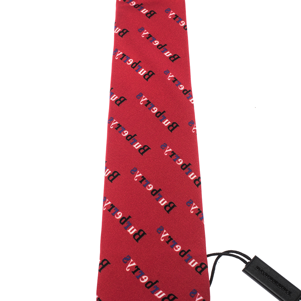 

Burberry Parade Red Vintage Logo Print Silk Stanfield Skinny Tie