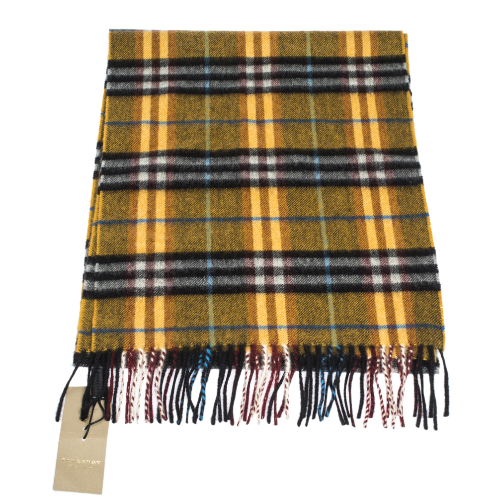 

Burberry Amber Yellow Castleford Check Cashmere Scarf