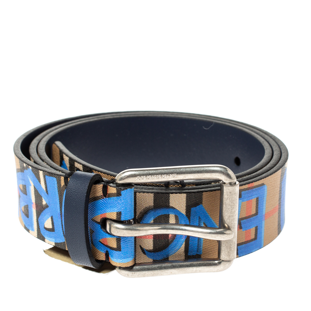 

Burberry Multicolor Graffiti Print Check Coated Canvas Belt