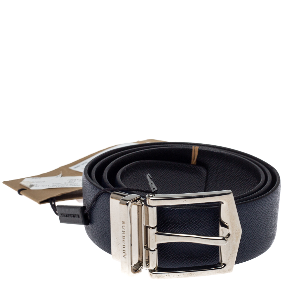 

Burberry Navy Blue Leather James Reversible Belt