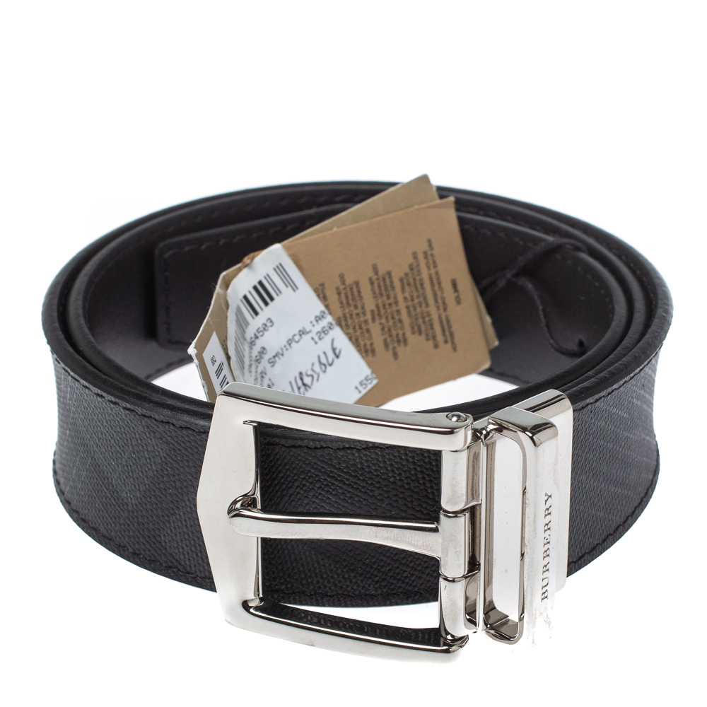 

Burberry Grey Smoked Check Coated Canvas James Reversible Belt