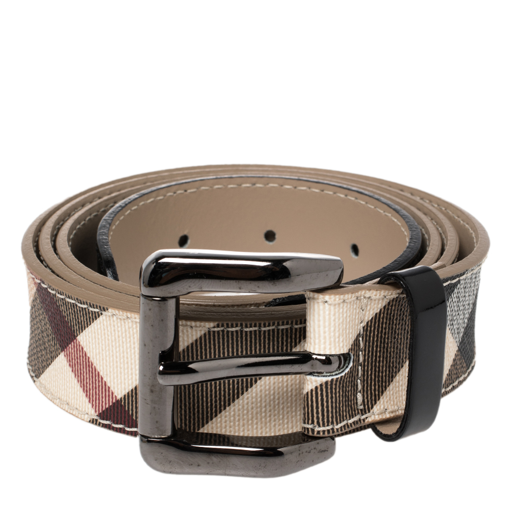 

Burberry Beige/Black Supernova Coated Canvas and Patent Leather Buckle Belt