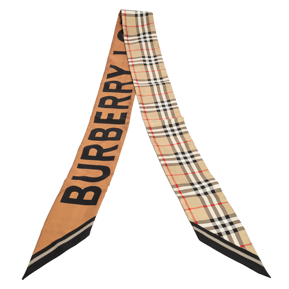 

Burberry Beige Nova Check Silk Skinny Scarf