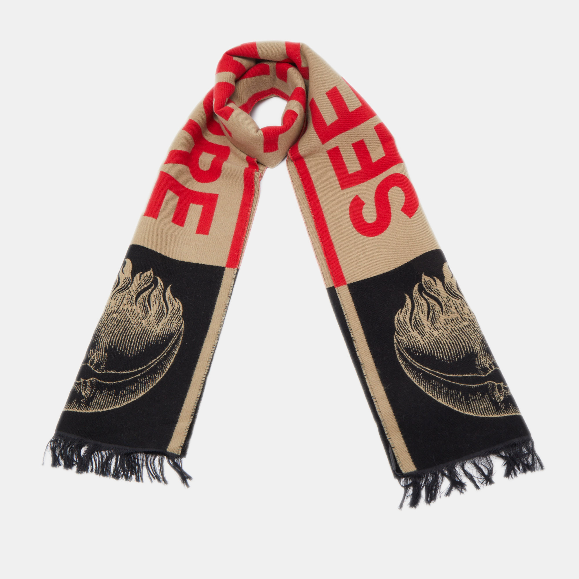 

Burberry Beige See the Future Wool Football Scarf