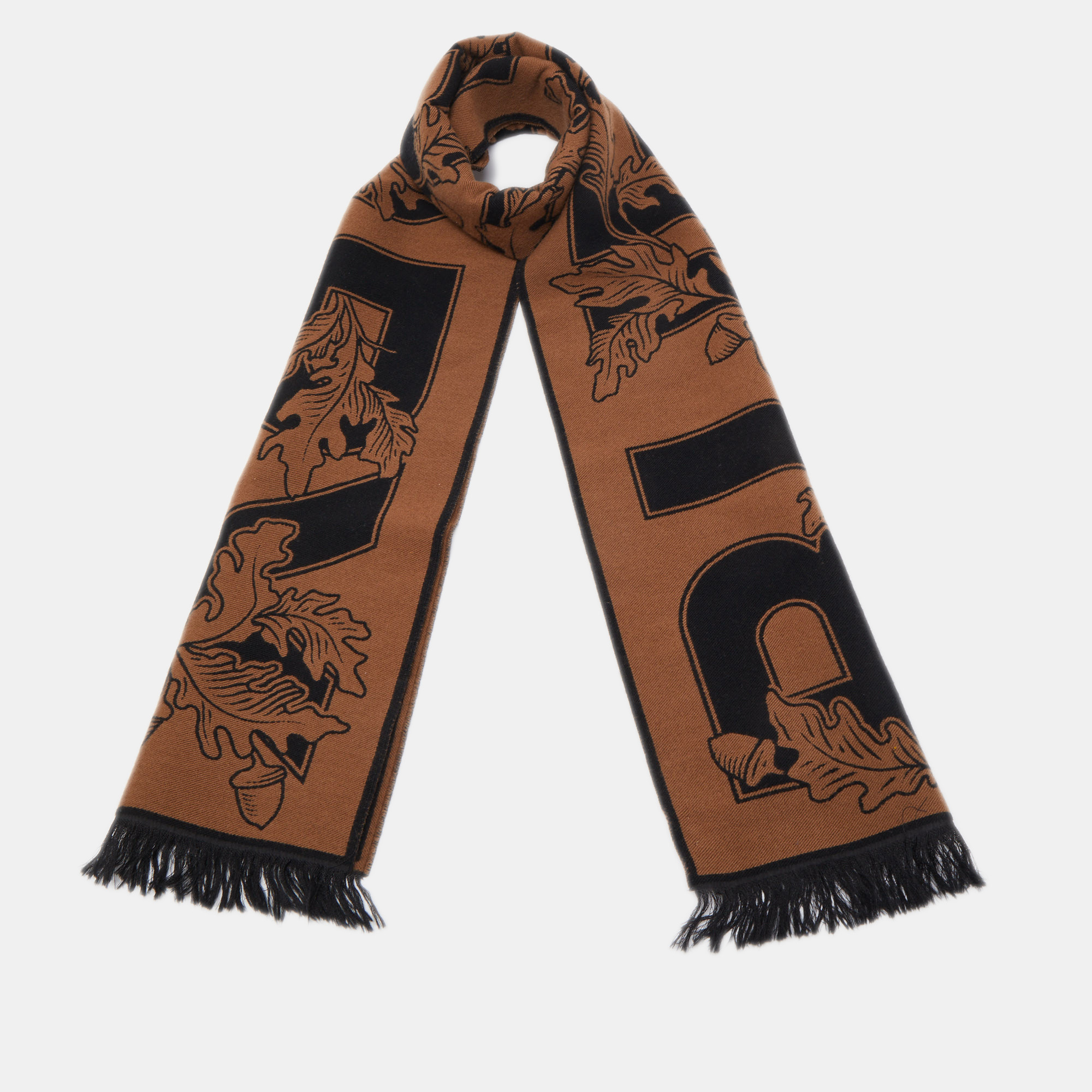 

Burberry Brown Oak Leaf Wool Football Scarf