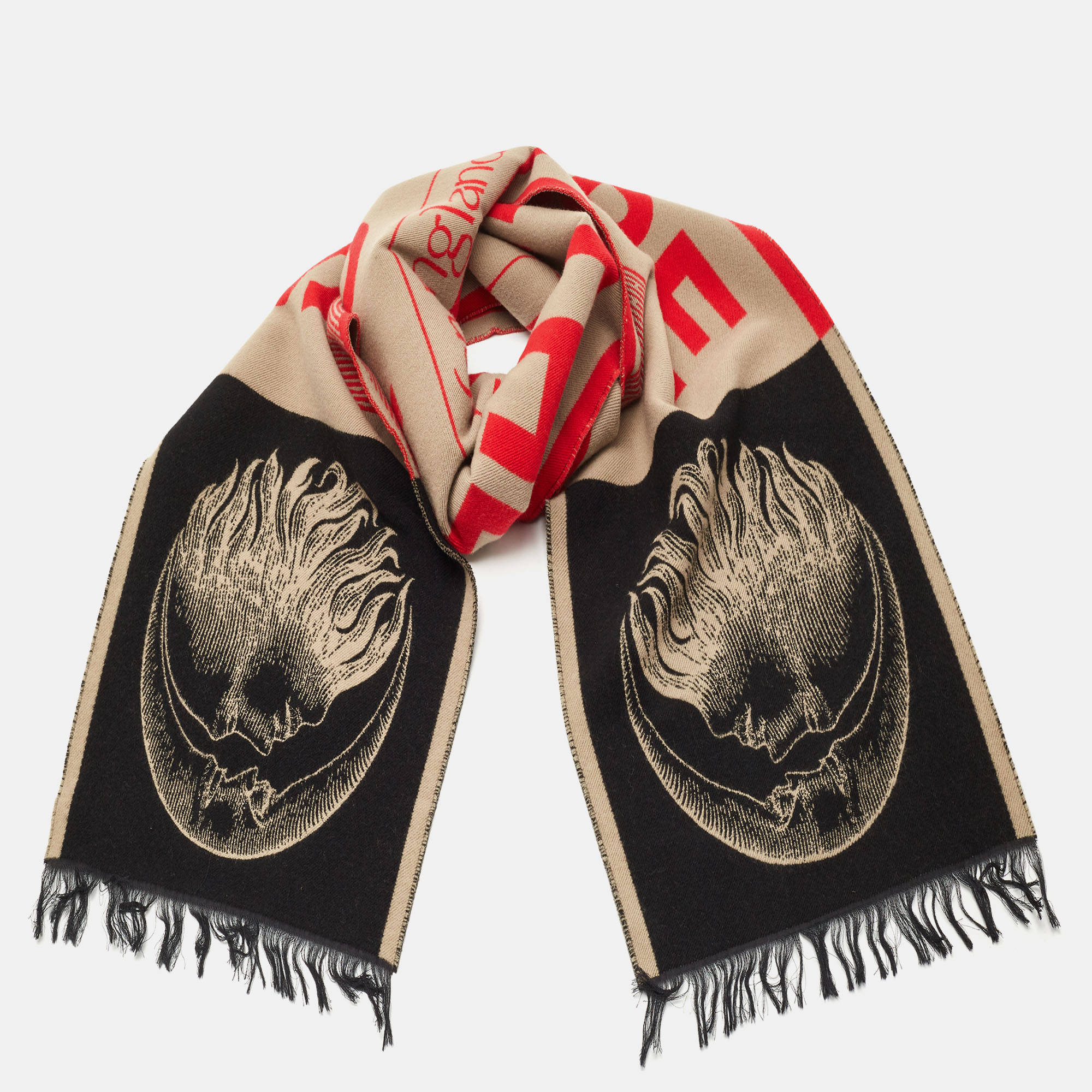

Burberry Archive Beige See the Future Wool Football Scarf