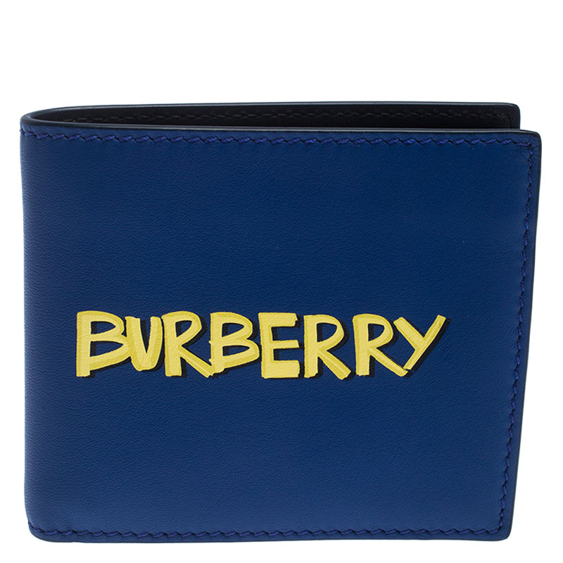 Pre Owned Burberry Blue Leather Bifold Wallet