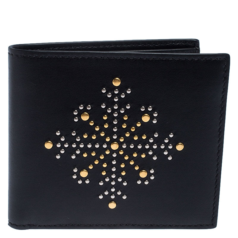 Burberry Black Leather Studs Bifold Wallet