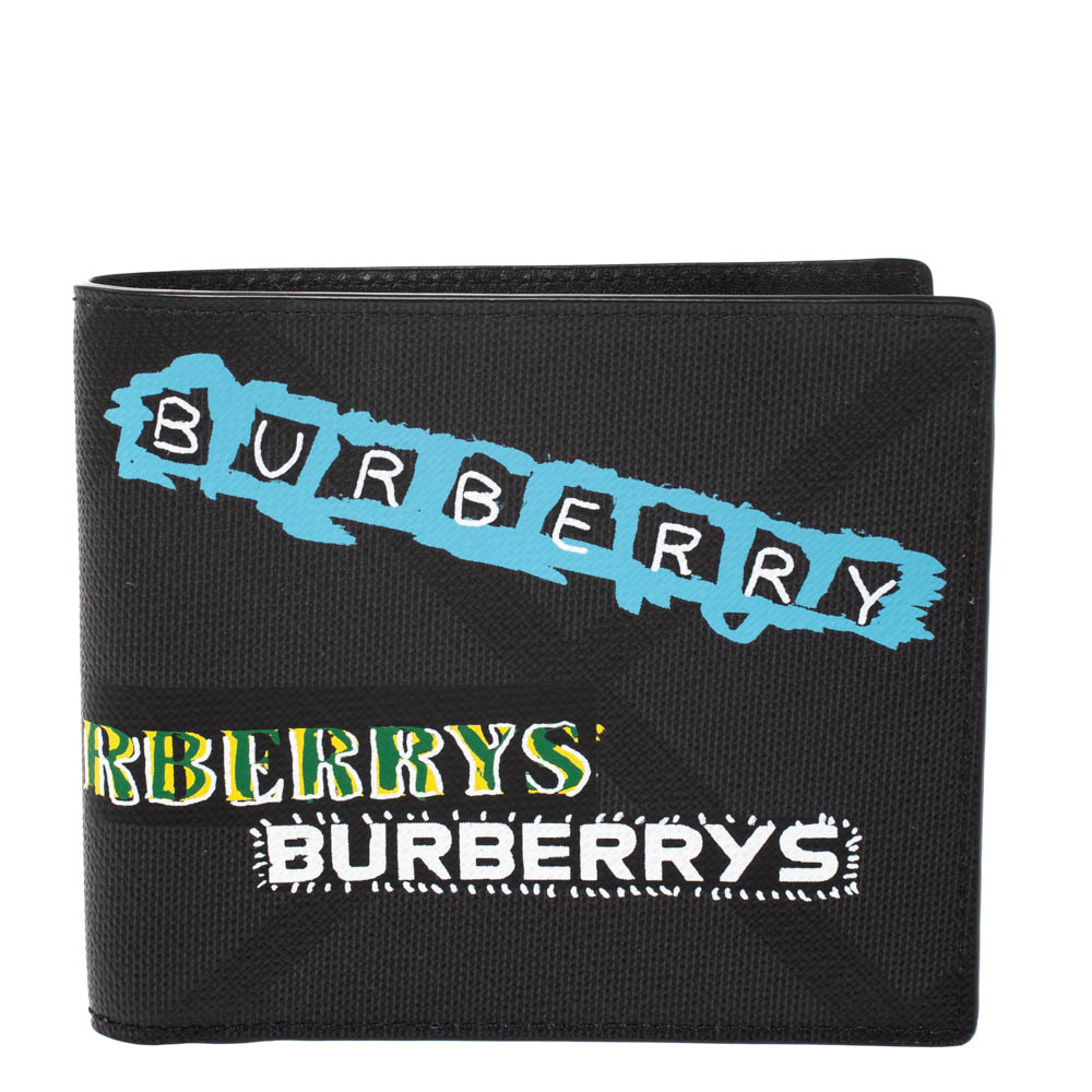 Burberry Charcoal Check Grafitti Print Coated Canvas Bifold Wallet
