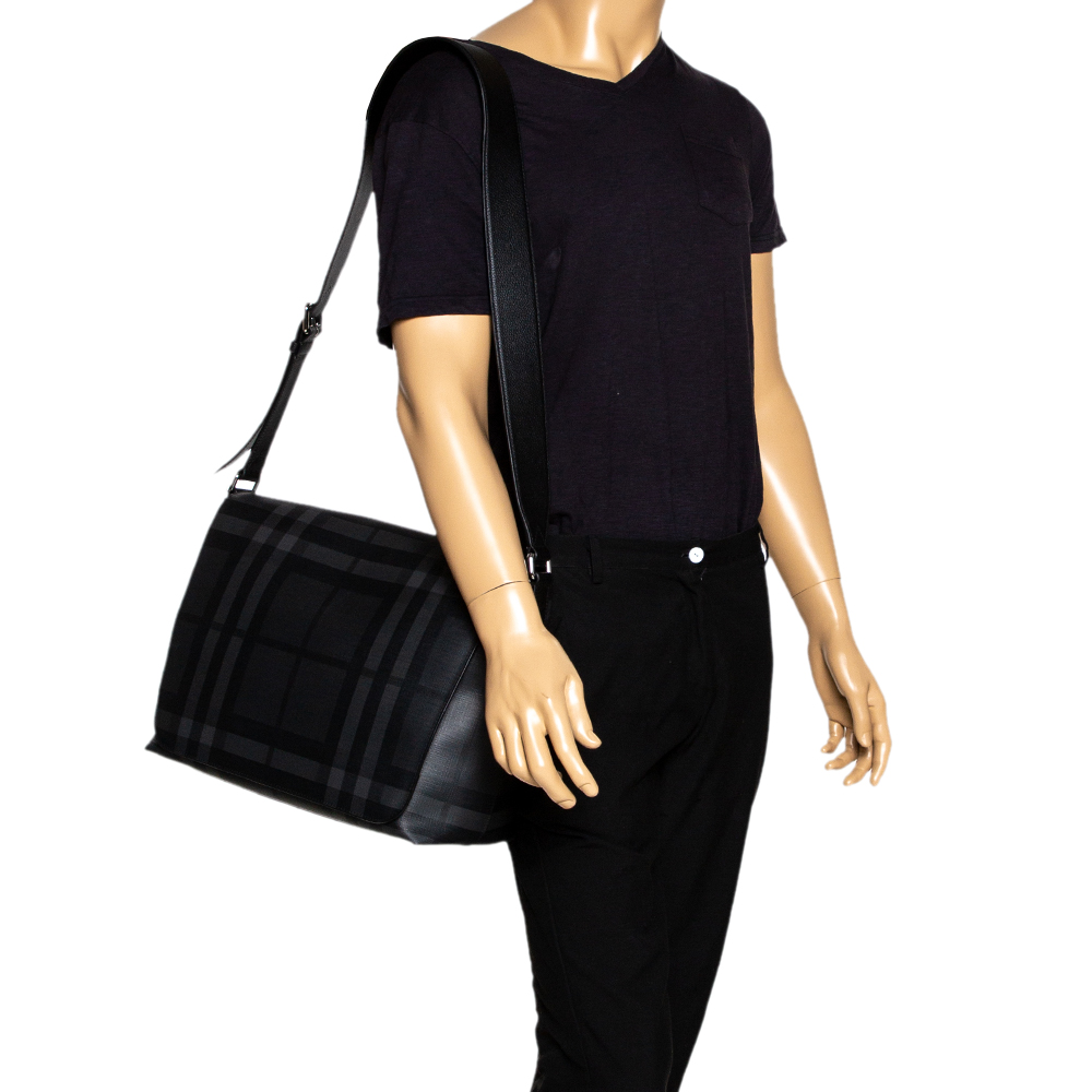 

Burberry Black Check PVC and Leather Large Burleigh Messenger Bag