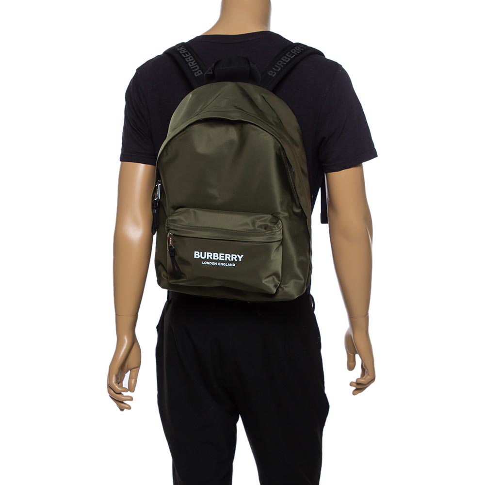 

Burberry Green Nylon Logo Print Backpack