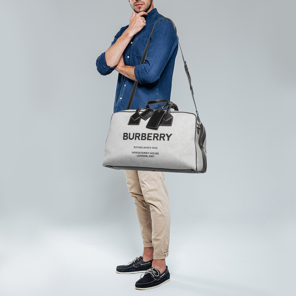 

Burberry White/Black Canvas And Leather Holdall Bag