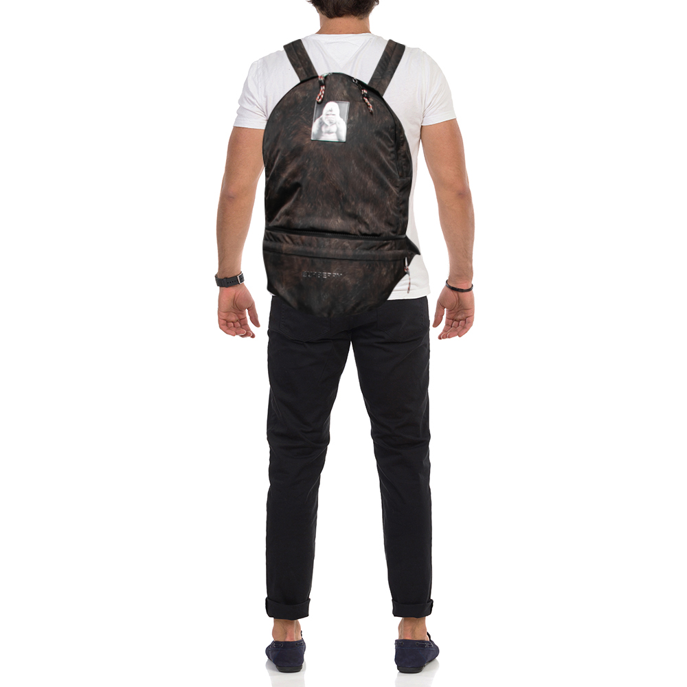 

Burberry Brown/Black Ape Print Nylon Convertible Backpack