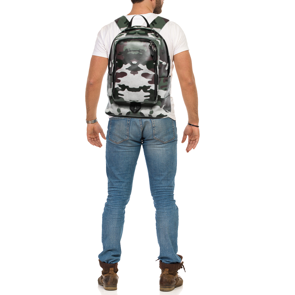 

Burberry Green Camoflauge Coated Canvas and Leather Backpack