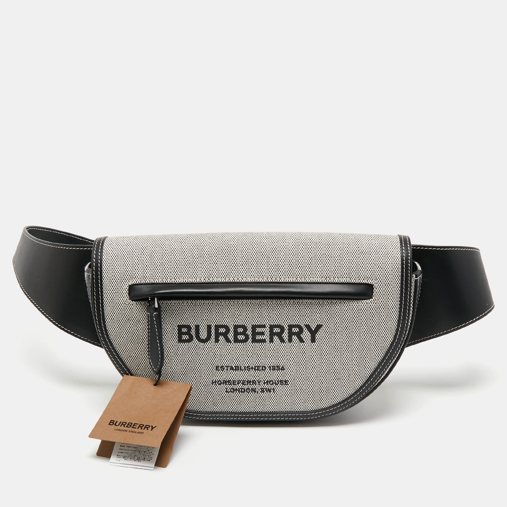 Pre-owned Burberry Grey/black Canvas And Leather Small Olympia Bumbag Belt Bag