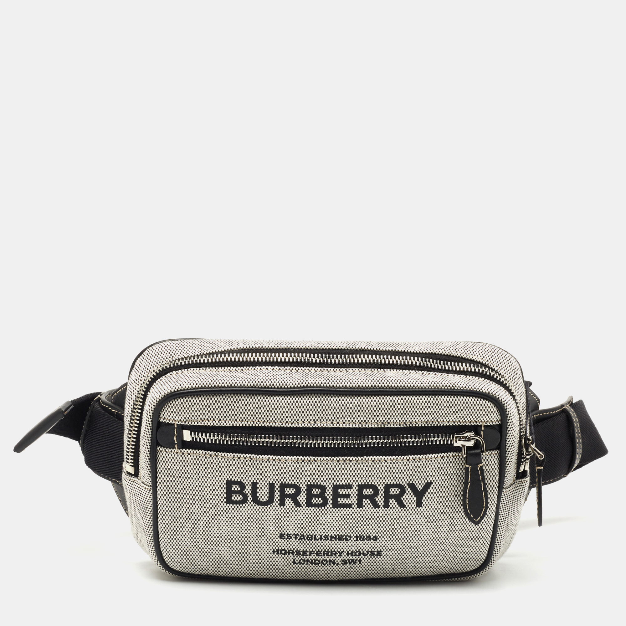 Pre-owned Burberry Grey Canvas And Leather West Belt Bag