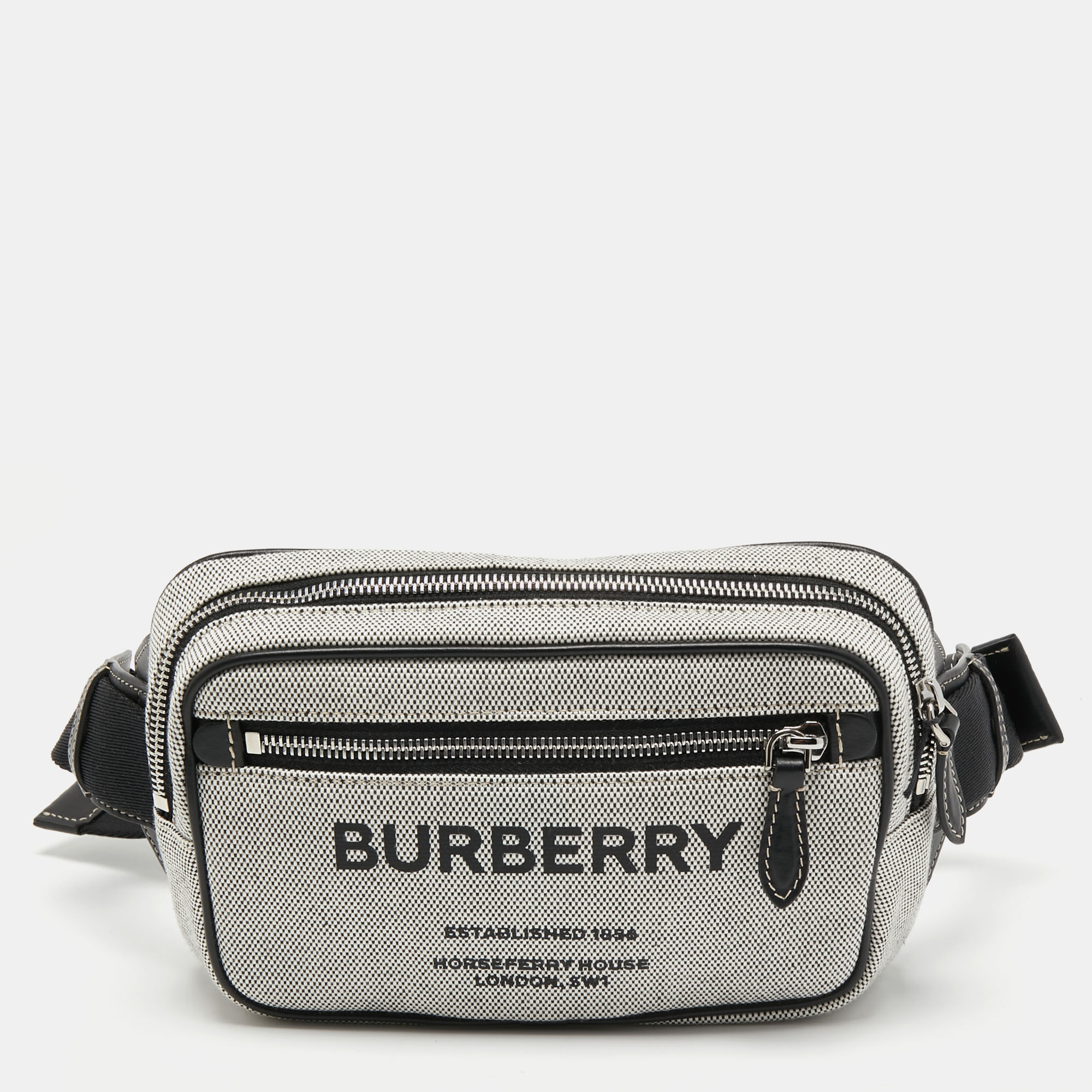 Pre-owned Burberry Grey Canvas And Leather West Belt Bag
