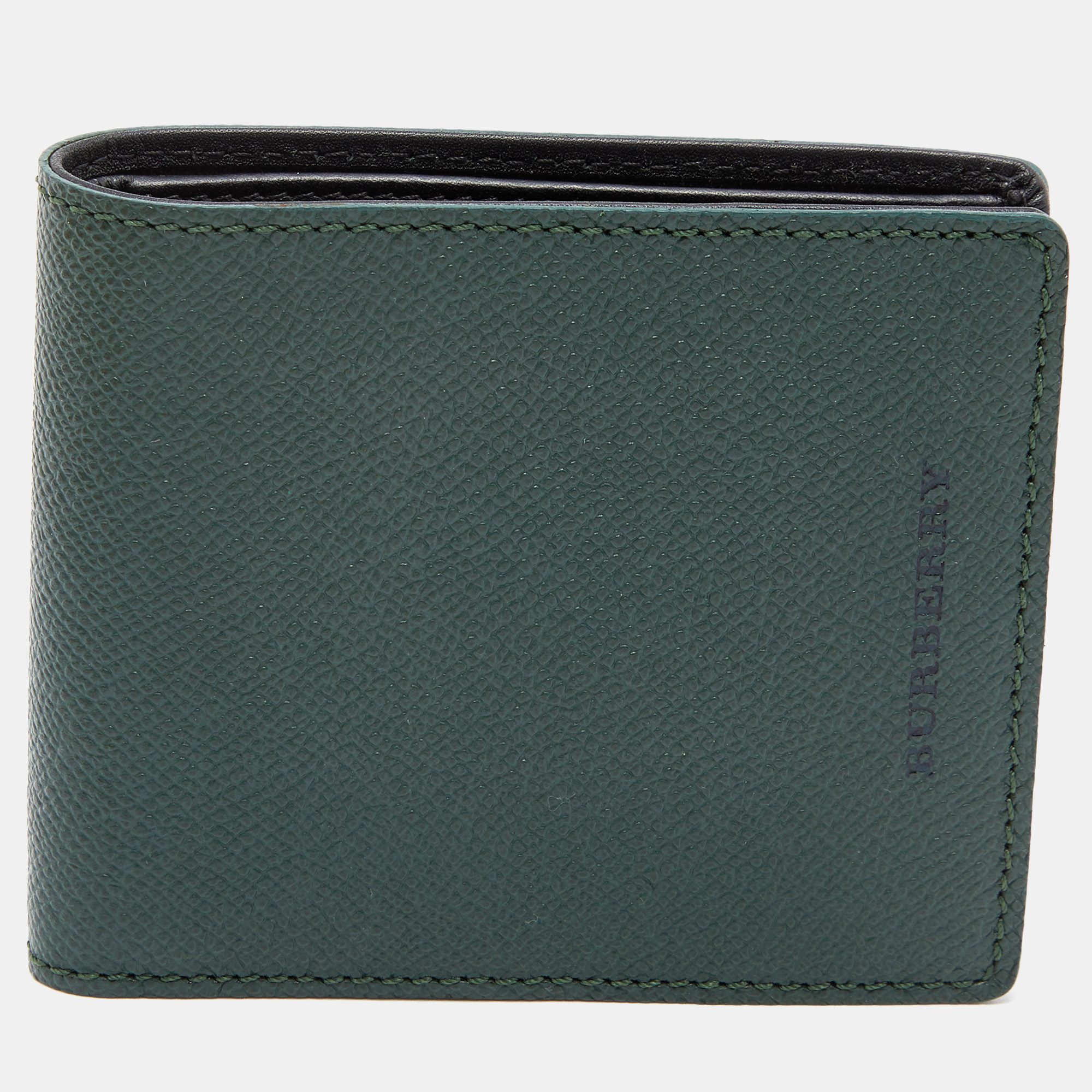 Pre-owned Burberry Dark Green Leather Bifold Wallet