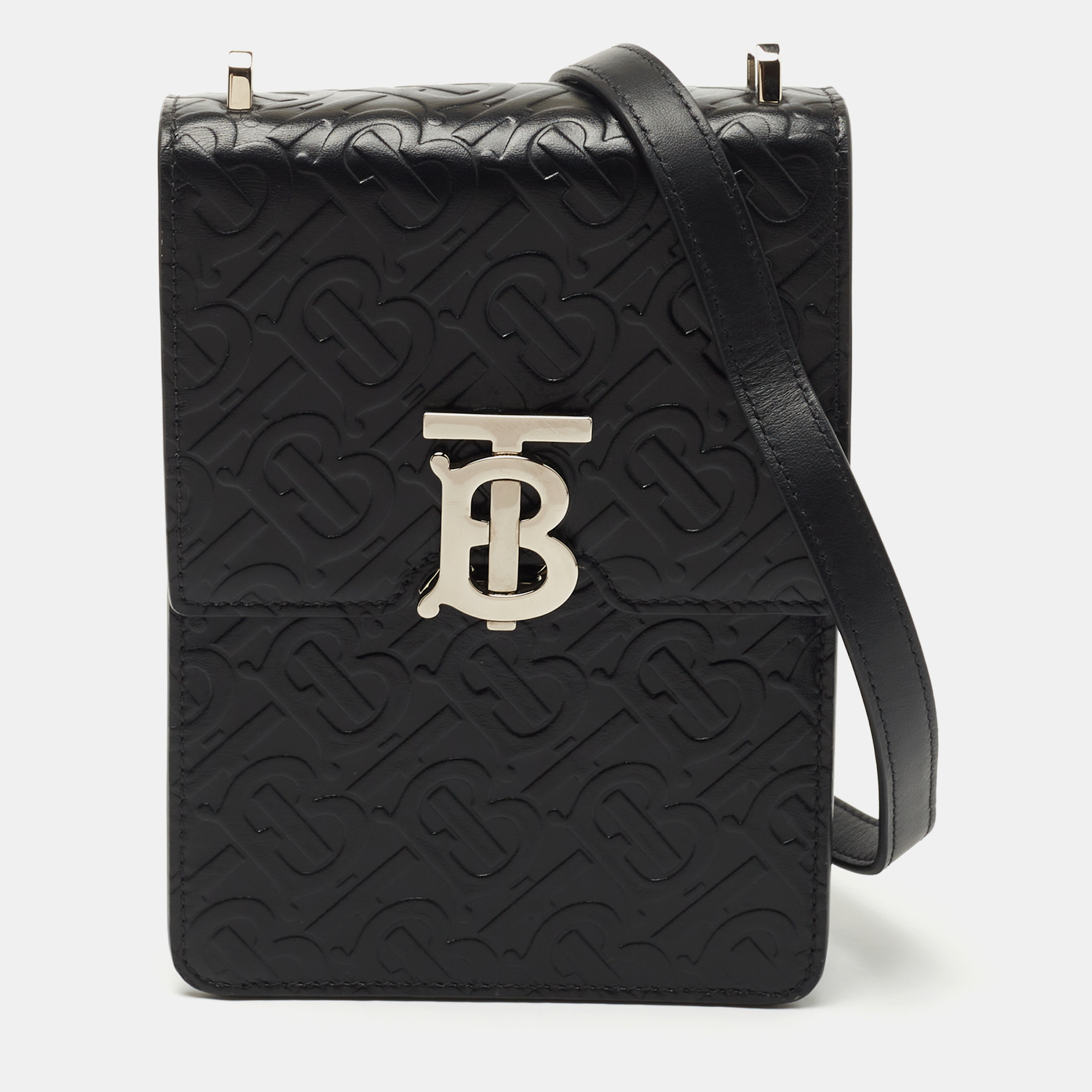 Pre-owned Burberry Black Tb Embossed Leather Robin Crossbody Bag