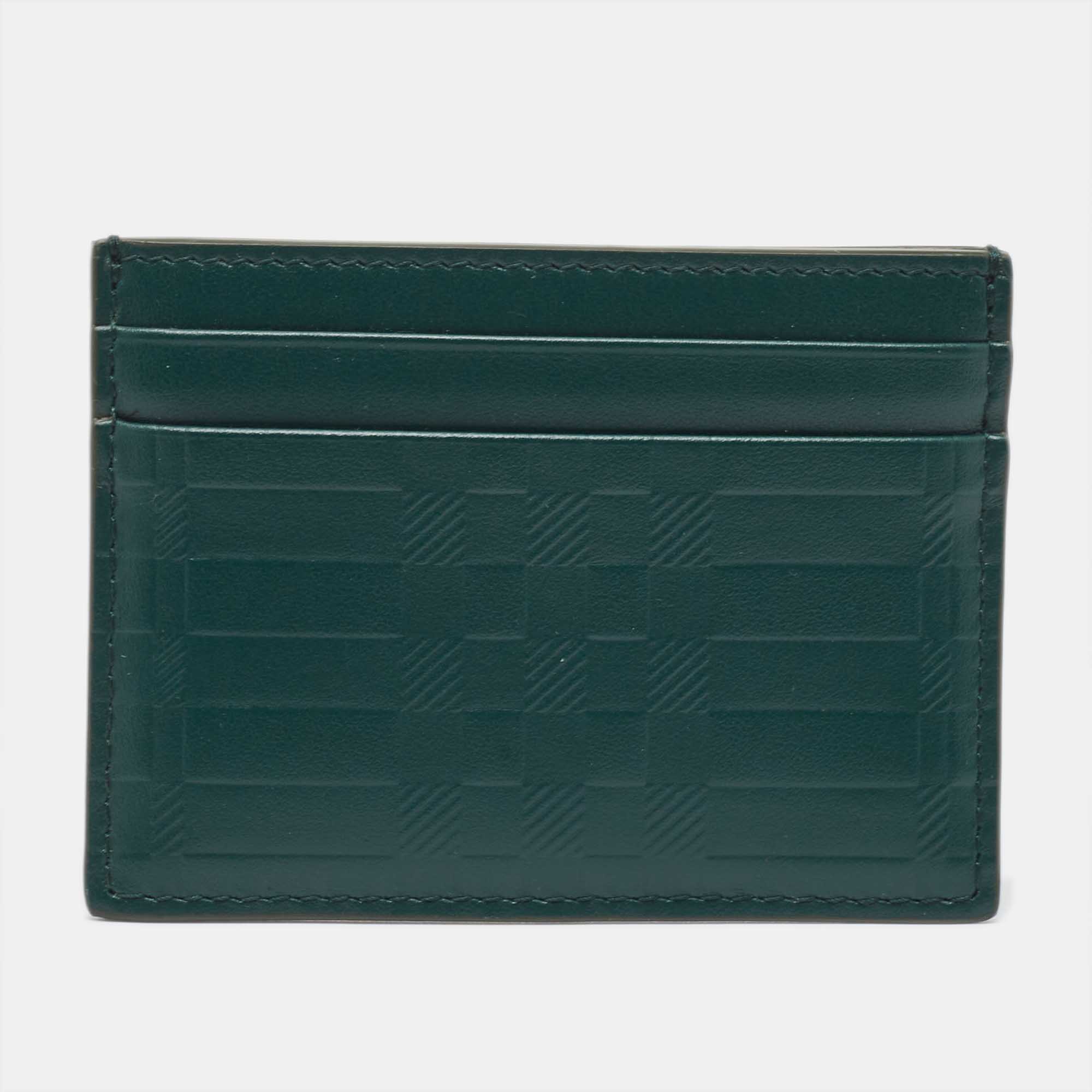 

Burberry Dark Green Check Embossed Leather Sandon Card Holder