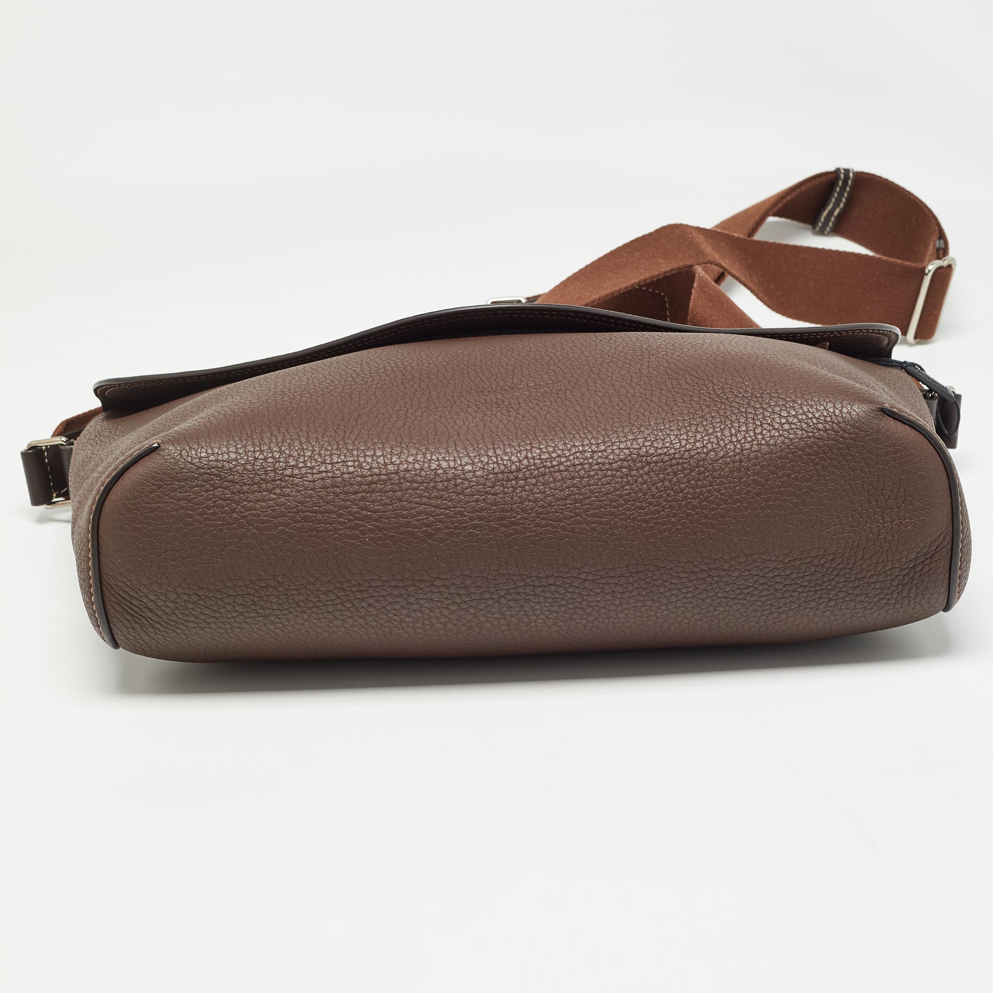 Burberry Dark Brown Leather Large Pocket Messenger Bag 