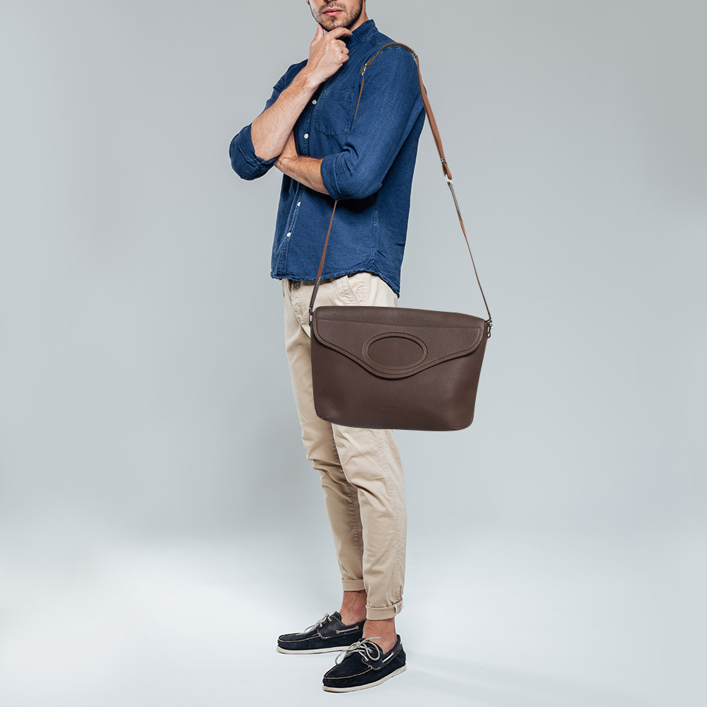Burberry Dark Brown Leather Large Pocket Messenger Bag 