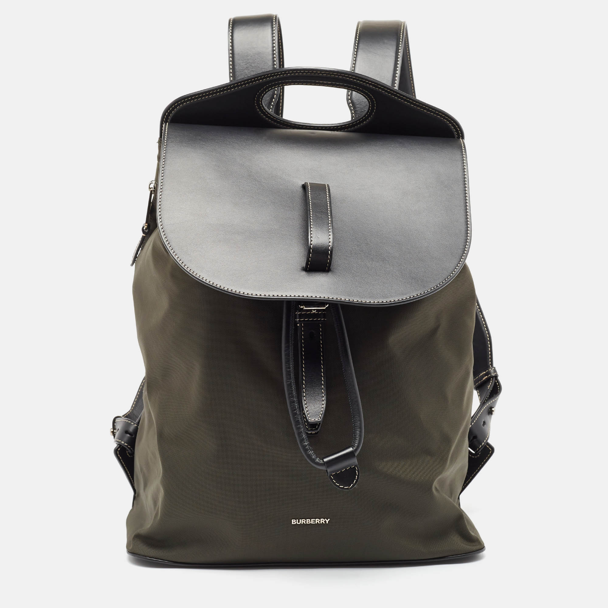 Burberry Black/Seaweed Nylon and Leather Pocket Backpack