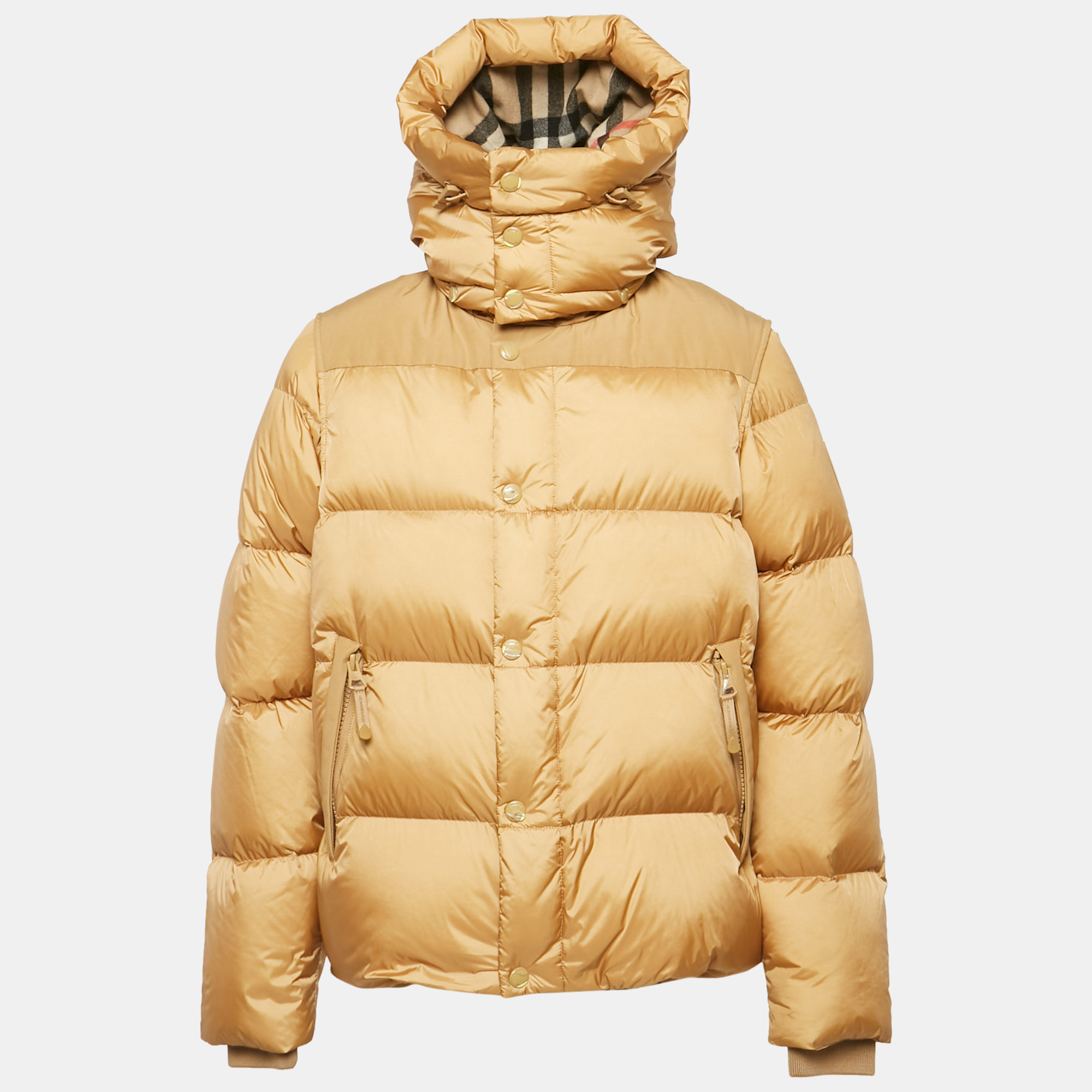 

Burberry Brown Nylon Detachable Sleeve Hooded Puffer Jacket S, Beige