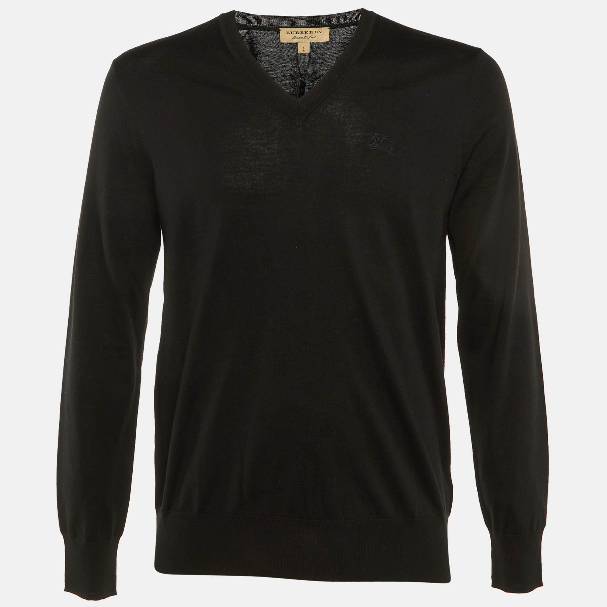 

Burberry Black Merino Wool Benton V-Neck Sweater S