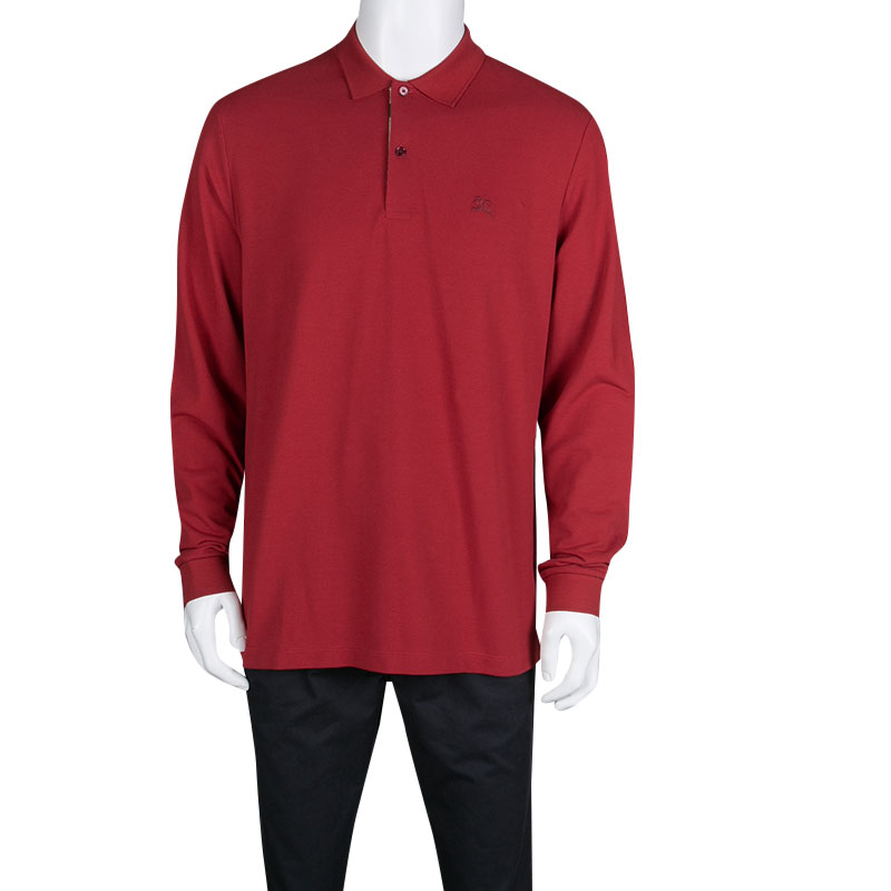 burberry red long sleeve polo