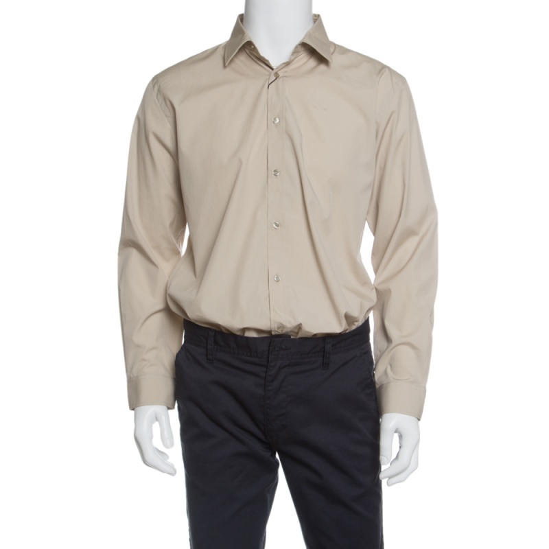 Pre Owned Burberry London Beige Stretch Cotton Button Front Modern Fit Shirt L