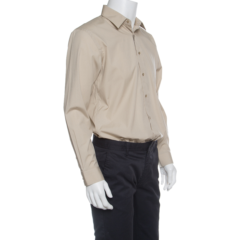 

Burberry London Beige Stretch Cotton Button Front Modern Fit Shirt