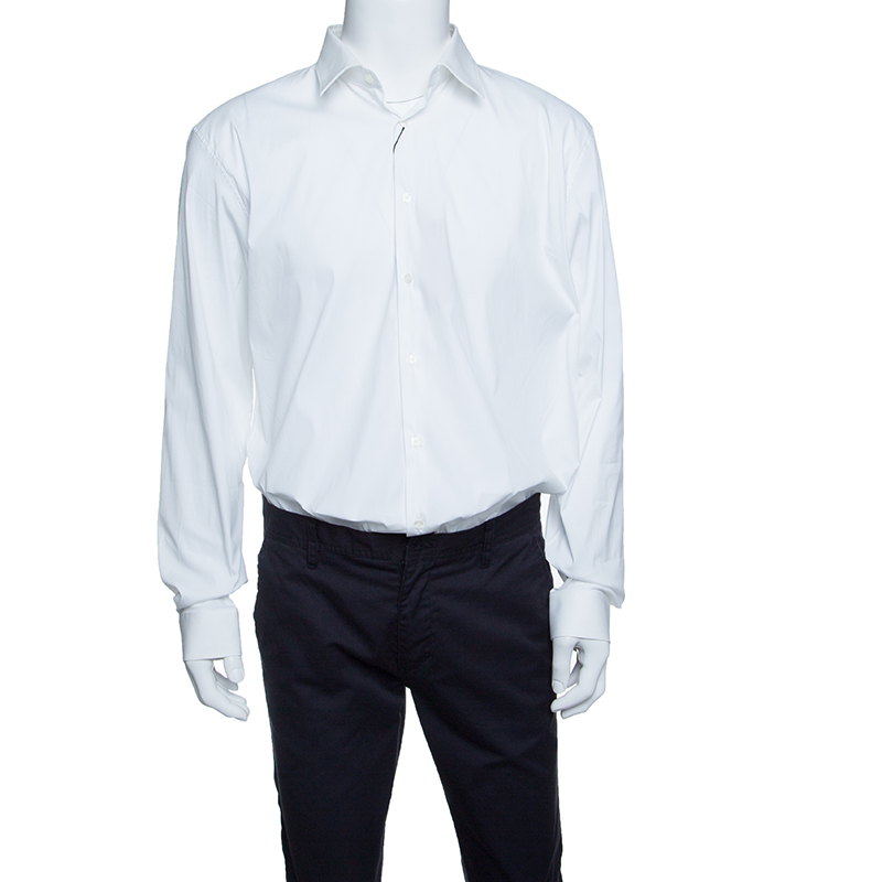 Burberry London White Stretch Cotton Blend Long Sleeve Button Front Shirt XXL
