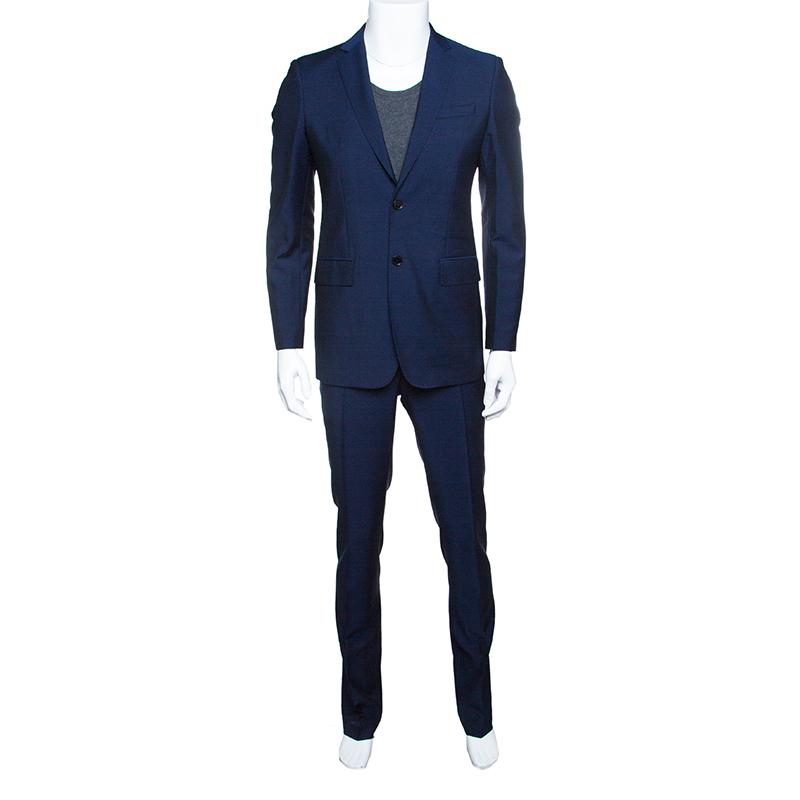 Burberry London Navy Blue Wool and Mohair Tailored Suit S