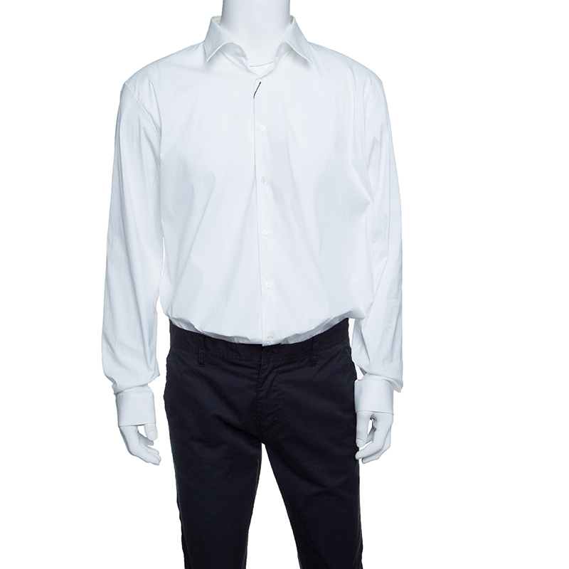 مملوكة مسبقًا Burberry London White Stretch Cotton Blend Long Sleeve Button Front Shirt XXL