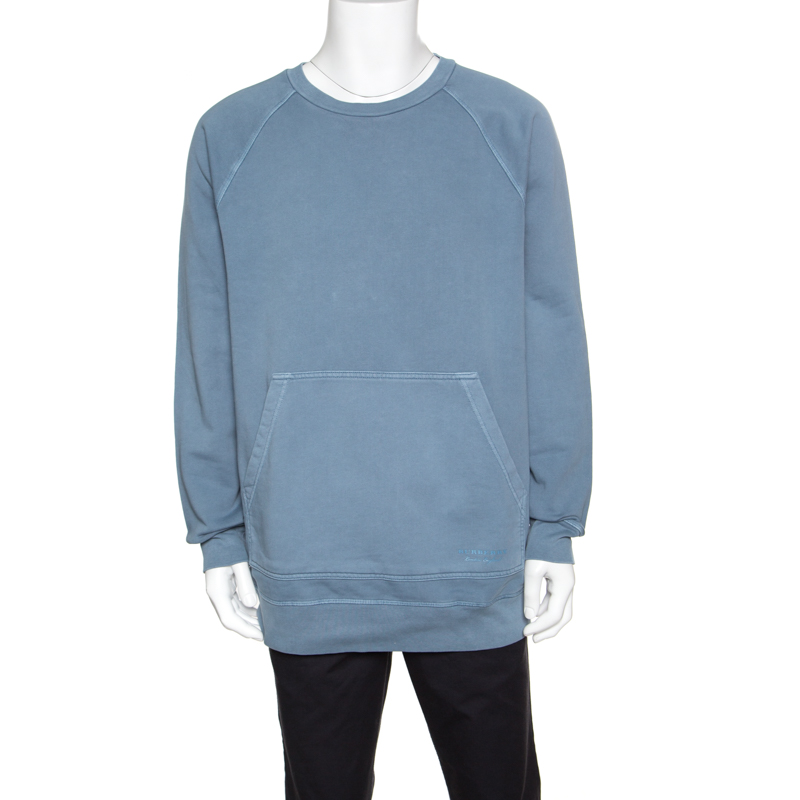 Burberry Dusty Blue Overdyed Kangaroo Pocket Leeford Sweatshirt L