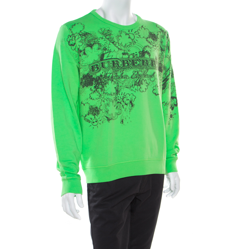 

Burberry Bright Apple Green Doodle Print Madon Sweatshirt