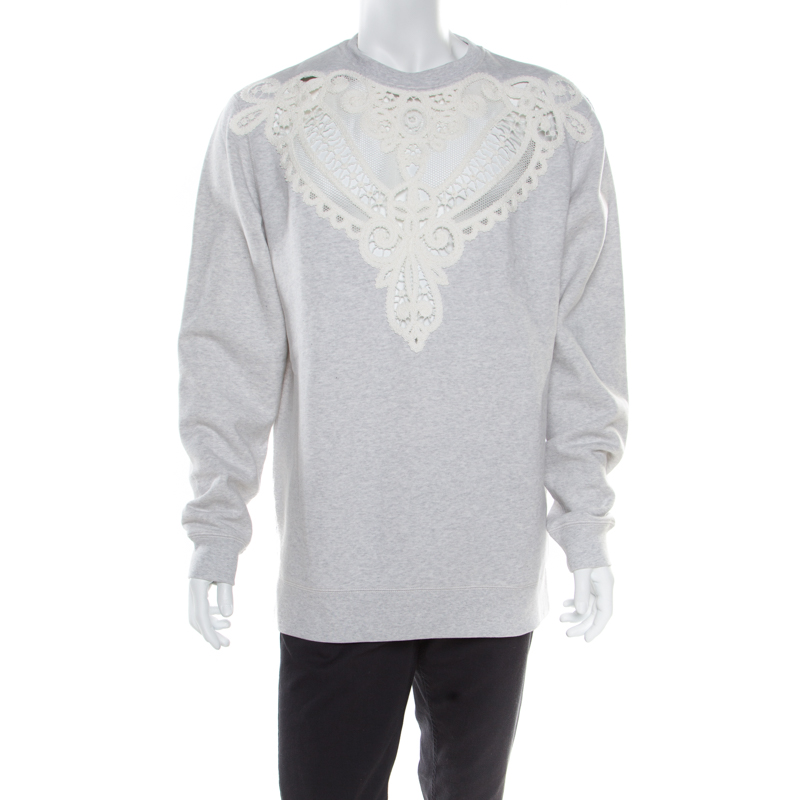Burberry Grey Melange Cutout Lace Insert Sweatshirt XL