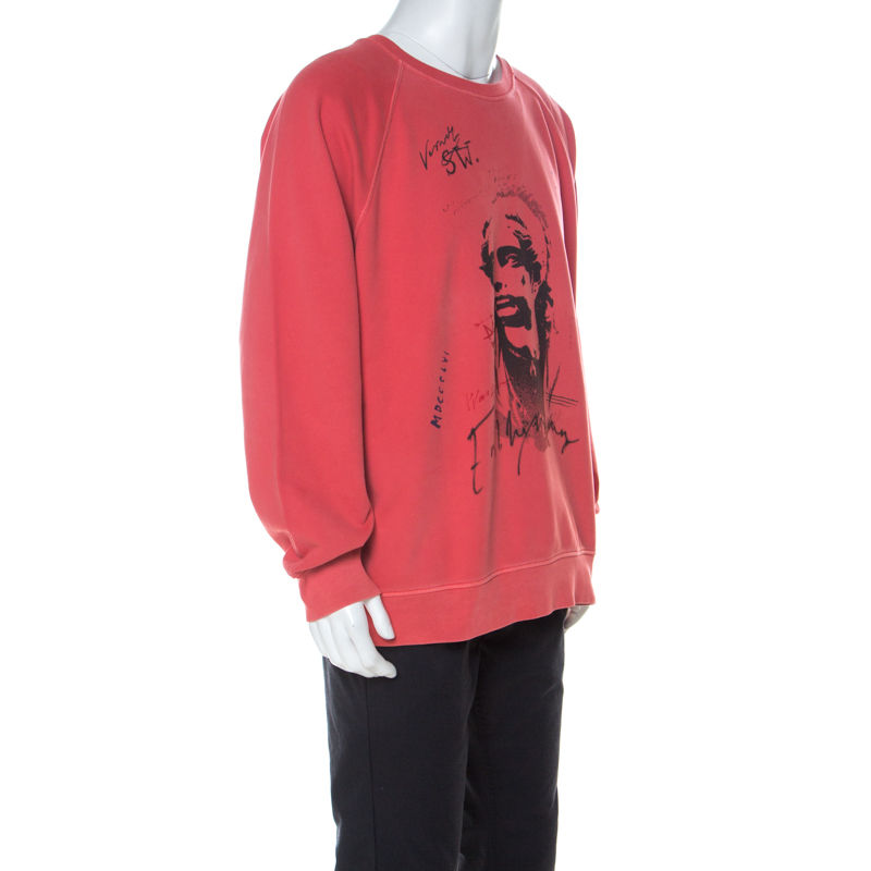 

Burberry Coral Red Portrait Printed Cotton Vintage Wash Effect Sweatshirt