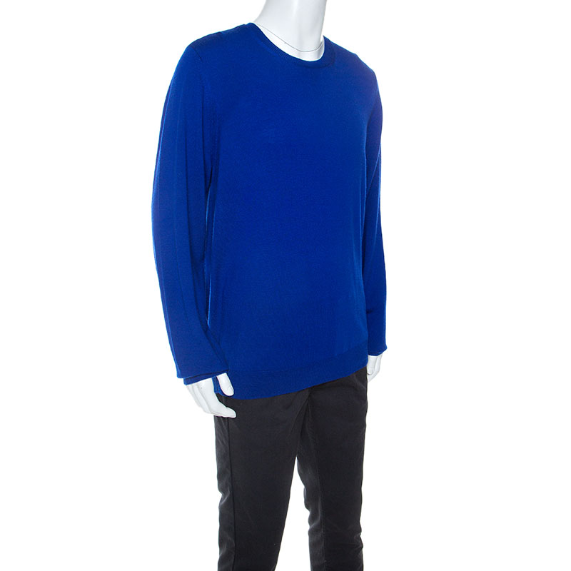 

Burberry Brit Cobalt Blue Merino Wool Checked Detail Sweater