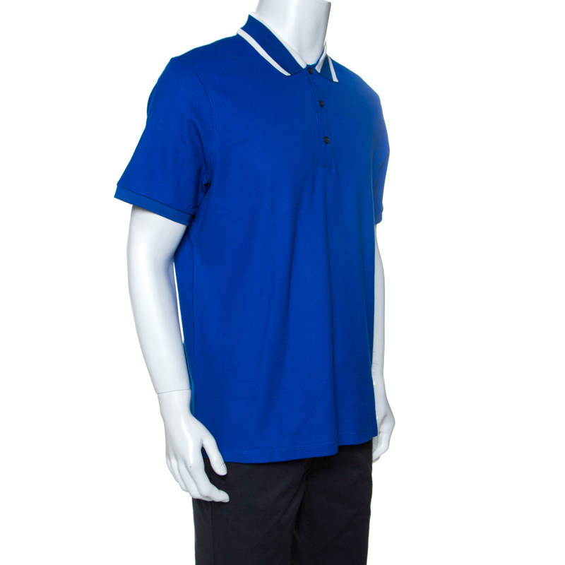 

Burberry Blue Pique Cotton Short Sleeve Polo T-Shirt